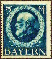 Марка почтовая (5 m.). "Король Людвиг III". 1914 год, Бавария.