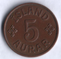 Монета 5 эйре. 1942 год, Исландия.