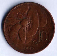 Монета 10 чентезимо. 1932 год, Италия.