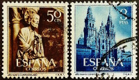 Набор почтовых марок (2 шт.). "Святой год Компостела". 1954 год, Испания.