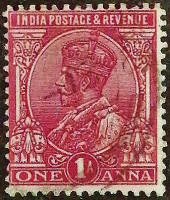 Почтовая марка (1 an.). "Король Георг V". 1918 год, Британская Индия.