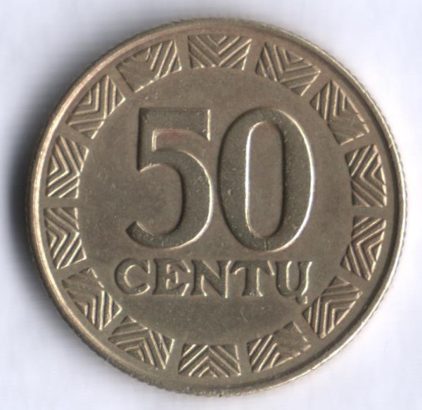 Монета 50 центов. 1997 год, Литва.