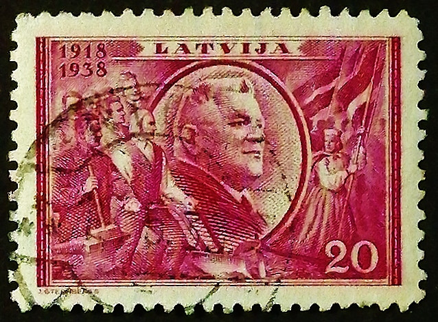 Почтовая марка. "Президент Карлис Улманис". 1938 год, Латвия.