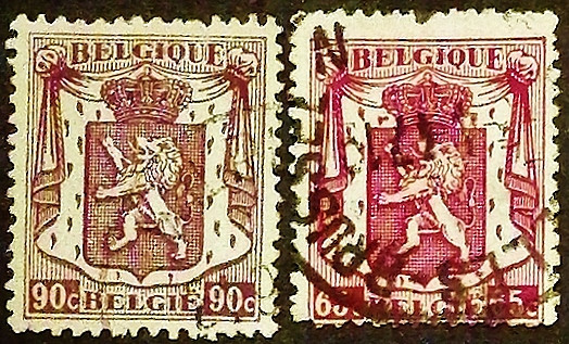 Набор почтовых марок (2 шт.). "Герб". 1945-1946 годы, Бельгия.