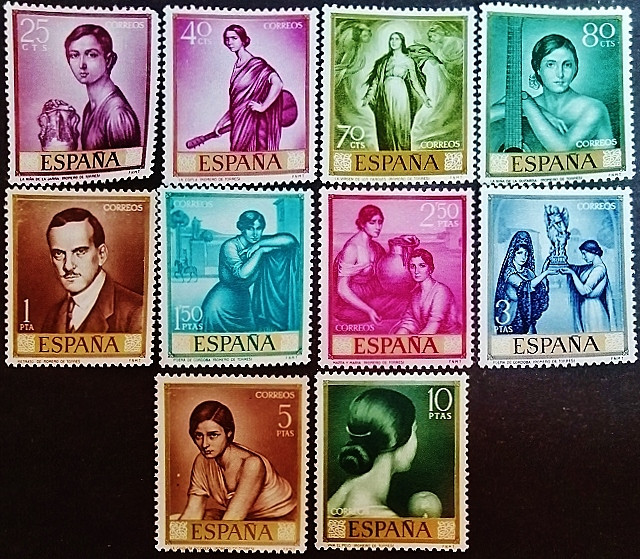 Набор марок (10 шт.). "Художники - Дж. Ромеро де Торрес". 1965 год, Испания.