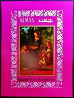 Мини-блок. «Мадонна в скалах» - Леонардо да Винчи. 1972 год, Аджман.