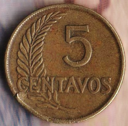 Монета 5 сентаво. 1948 год, Перу.