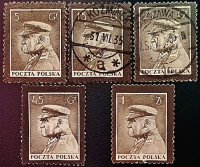 Набор почтовых марок (5 шт.). "Смерть маршала Юзефа Пилсудского". 1935 год, Польша. Набор почтовых марок (5 шт.). "Смерть маршала Юзефа Пилсудского". 1935 год, Польша.