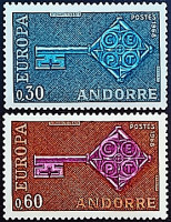 Набор марок (2 шт.). "Европа (C.E.P.T.) - Ключ". 1968 год, Андорра (французская администрация).
