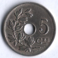 Монета 5 сантимов. 1913/0 год, Бельгия (Belgique).