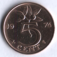 Монета 5 центов. 1974 год, Нидерланды.