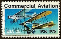 Почтовая марка. "50 лет коммерческой авиации". 1976 год, США.