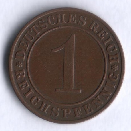 Монета 1 рейхспфенниг. 1935 год (A), Веймарская республика.