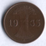 Монета 1 рейхспфенниг. 1935 год (A), Веймарская республика.