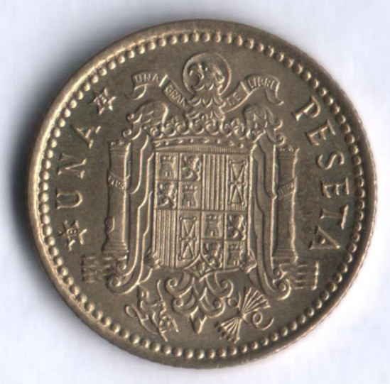 Монета 1 песета. 1966(73) год, Испания.