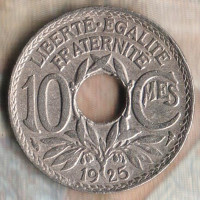 Монета 10 сантимов. 1925 год, Франция.