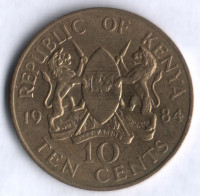 Монета 10 центов. 1984 год, Кения.