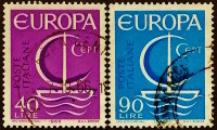Набор почтовых марок (2 шт.). "Европа (C.E.P.T.)". 1966 год, Италия.