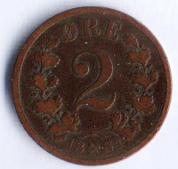 Монета 2 эре. 1884 год, Норвегия.