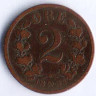 Монета 2 эре. 1884 год, Норвегия.