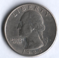 25 центов. 1988(D) год, США.
