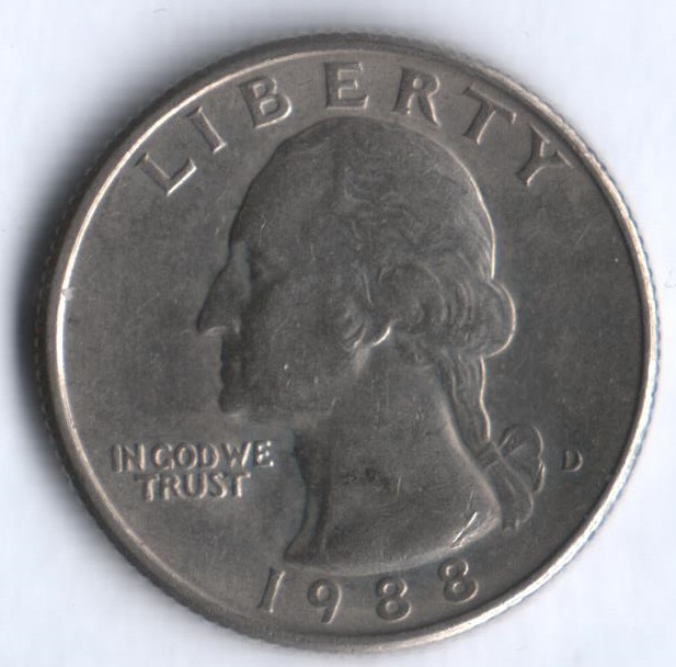 25 центов. 1988(D) год, США.