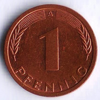 Монета 1 пфенниг. 1993(A) год, ФРГ.