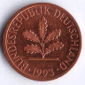 Монета 1 пфенниг. 1993(A) год, ФРГ.