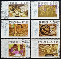 Набор почтовых марок (6 шт.). "Летние Олимпийские игры Мехико-1968". 1967 год, Эквадор.