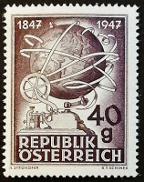 Марка почтовая. "Столетие телеграфа". 1947 год, Австрия.