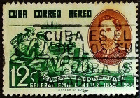 Почтовая марка (12 c.). "100-летие генерала Эмилио Нуньеса". 1955 год, Куба.