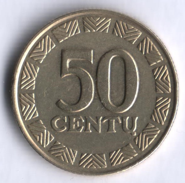 Монета 50 центов. 1998 год, Литва.