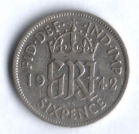 Монета 6 пенсов. 1942 год, Великобритания.