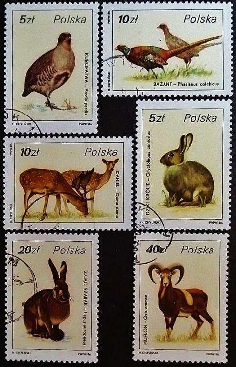 Набор почтовых марок (6 шт.). "Дикая природа". 1986 год, Польша.