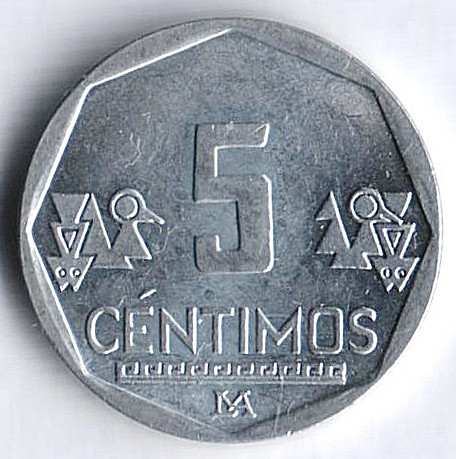 Монета 5 сентимо. 2013 год, Перу.