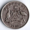 Монета 6 пенсов. 1939(m) год, Австралия.