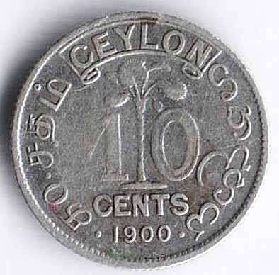 Монета 10 центов. 1900 год, Цейлон.