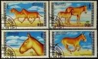 Набор почтовых марок (4 шт.). "Лошади". 1988 год, Монголия.