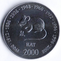 Монета 10 шиллингов. 2000 год, Сомали. Год крысы.