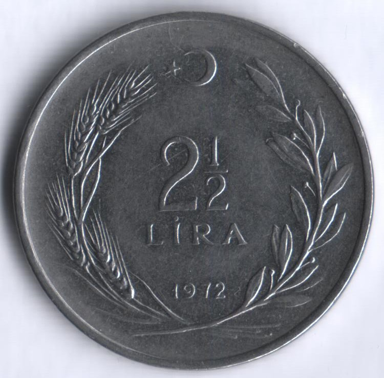 2-1/2 лиры. 1972 год, Турция.