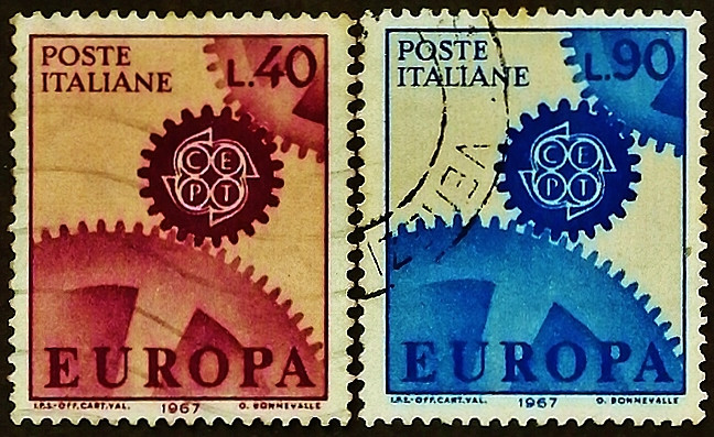 Набор почтовых марок (2 шт.). "Европа (C.E.P.T.)". 1967 год, Италия.
