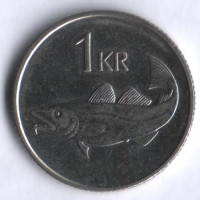 Монета 1 крона. 1989 год, Исландия.