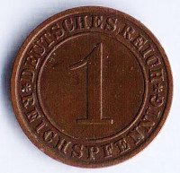 Монета 1 рейхспфенниг. 1927 год (F), Веймарская республика.