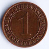 Монета 1 рейхспфенниг. 1927 год (F), Веймарская республика.