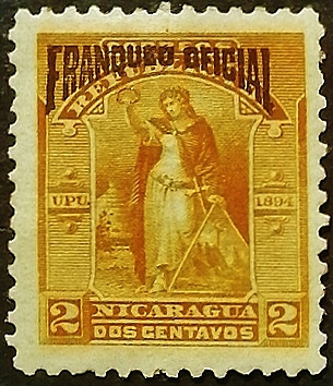 Марка служебная (2 c.). "Мир и победа". 1894 год, Никарагуа.