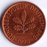 Монета 1 пфенниг. 1993(D) год, ФРГ.