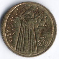 Монета 20 лир. 1975 год, Ватикан. Лето Господне.