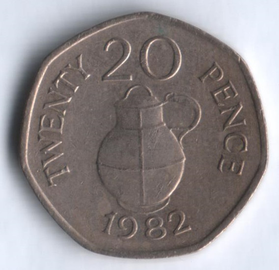 Монета 20 пенсов. 1982 год, Гернси.