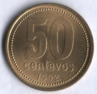 Монета 50 сентаво. 1992 год, Аргентина.