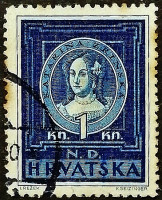Почтовая марка (1 k.). "Катарина Зриньска". 1943 год, Хорватия.